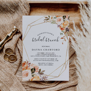 Rustic Guld Geometric Blommigt Möhippa Brunch Inbjudningar