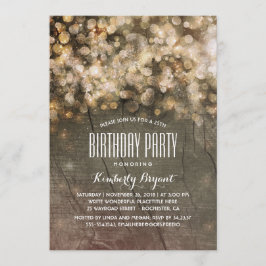 Rustic Guld Glitter Ljus Wood Födelsedagsfest Inbjudningar