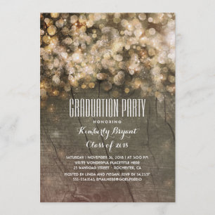 Rustic Guld Glitter Ljus Wood Studentfest Inbjudningar