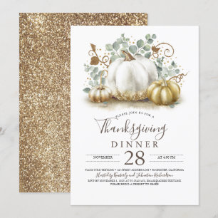 Rustic Guld Glitter Pumpkins-Thanksgiving Inbjudningar