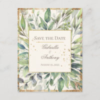 Rustic Guld Greenery Watercolor Spara datumet
