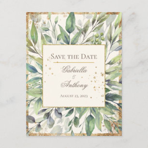 Rustic Guld Greenery Watercolor Spara datumet