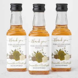 Rustic Guld & Gul ros Bröllop Tack Mini Spritflaskor Etikett