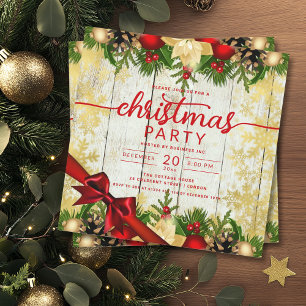 Rustic Guld Holly Berries & Baubles Company Julaft Inbjudningar