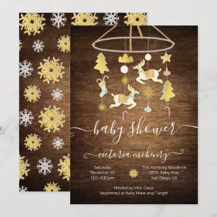Rustic Guld jul - Helgdag Mobile Baby Shower Inbjudningar