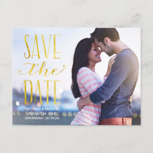 Rustic Guld Lettering Photo Save Date Meddelande Vykort