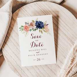 Rustic Guld Lövs and Blommigt Spara datum Vykort