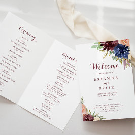 Rustic Guld Lövs Calligraphy Foled Bröllop Program