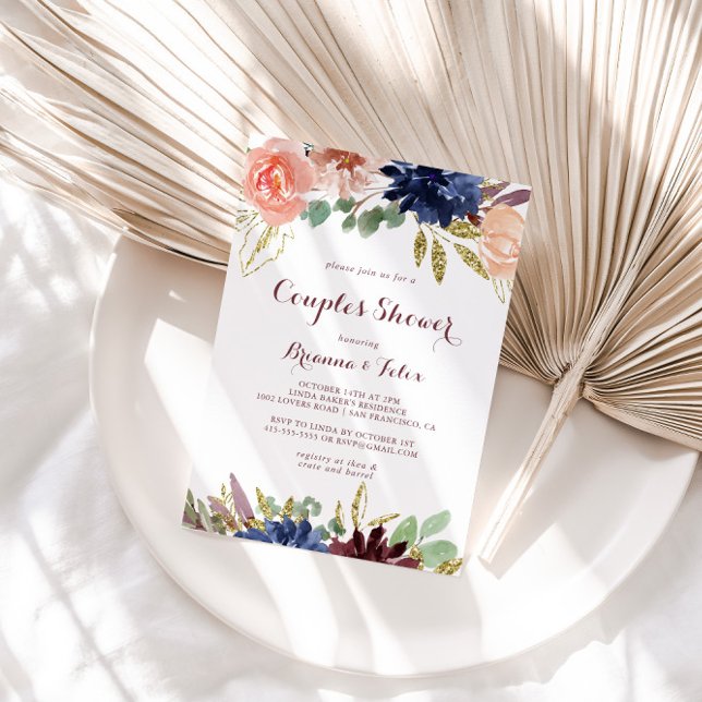 Rustic Guld Lövs Calligraphy Par Shower Inbjudningar (Skapare uppladdad)