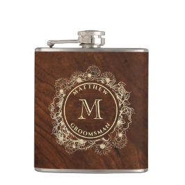 Rustic Guld Monogram Groomsman Fickplunta