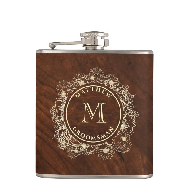Rustic Guld Monogram Groomsman Fickplunta (Framsidan)