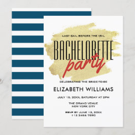Rustic Guld Nautical Blue Bachelorette Helg Inbjudningar