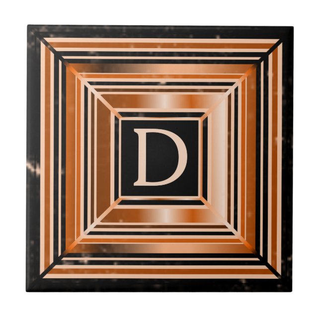 Rustic Guld och Black Geometric Ceramic Tile Kakelplatta (Framsidan)