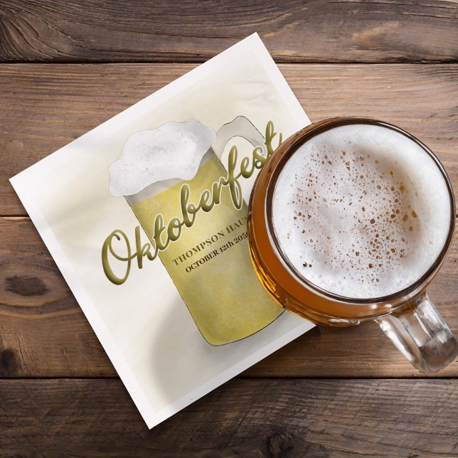 Rustic Guld Oktoberfest Watercolor Simple Beer Pappersservett (Custom napkin with beer glass and Oktoberfest typography.)
