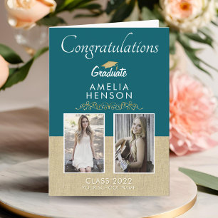 Rustic Guld Ornament Student 2 Photo Studenten Kort