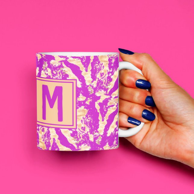 Rustic Guld på lila Marble Chic Anpassningsbar Mon Kaffemugg (Skapare uppladdad)