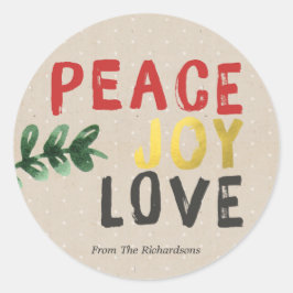 Rustic Guld Peace Joy och Kärlek julklapp Runt Klistermärke