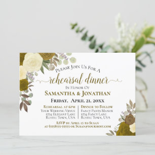 Rustic Guld Ro Blommigt Bröllop Rehearsal Dinner Inbjudningar