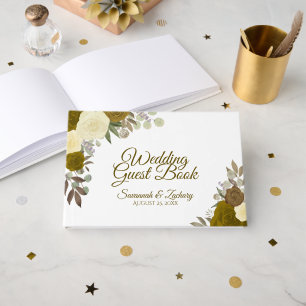 Rustic Guld Ro Elegant Blommigt Boho Chic Bröllop Gästböcker