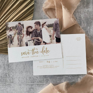 Rustic Guld Script 3-fotospara datum Inbjudan Vykort