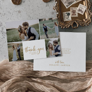 Rustic Guld Script 4 Photo Collage Bröllop Tack Kort