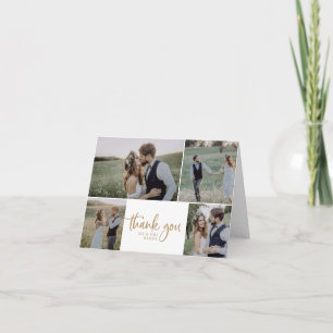 Rustic Guld Script 4 Photo Collage Foled Bröllop Tack Kort