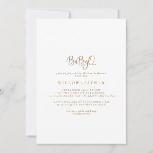 Rustic Guld Script BabyQ Baby Shower Barbecue Inbjudningar