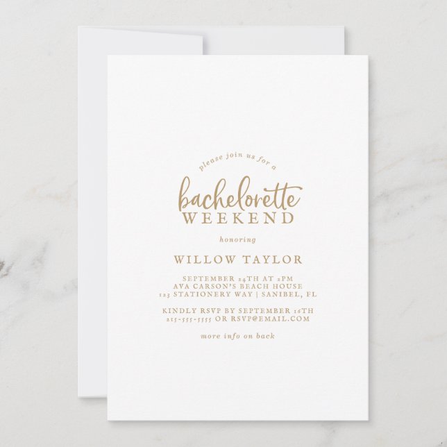Rustic Guld Script Bachelorette Helg Inbjudningar (Framsida)