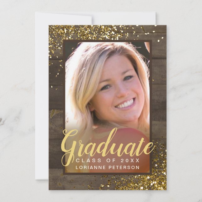 Rustic Guld Script Glitter Photo Studenten Meddelande (Framsida)