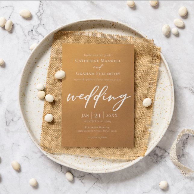 Rustic Guld Simple Typography Elegant Fall Wedding Inbjudningar (Skapare uppladdad)