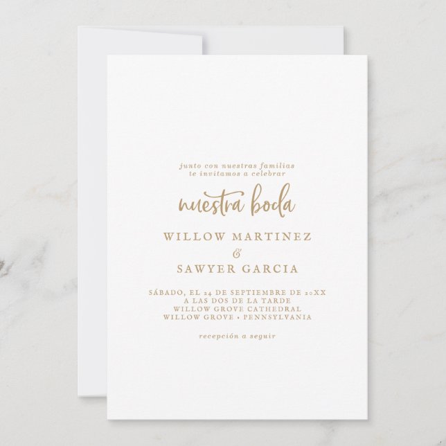 Rustic Guld skript Spanska Nuestra Boda Inbjudningar (Framsida)