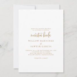 Rustic Guld skript Spanska Nuestra Boda Inbjudningar