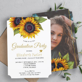 Rustic guld solblommor PHOTO sommar studenten Inbjudningar