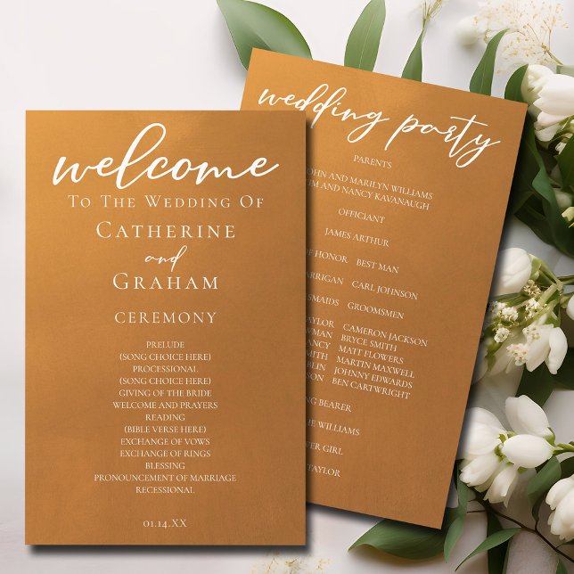 Rustic Guld Typography Simple Fall Wedding Program (Skapare uppladdad)