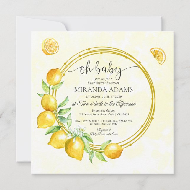 Rustic Guld WAN Lemon Summer Boho Baby Shower Inbjudningar (Framsida)