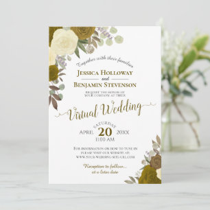 Rustic Guld Watercolor Blommigt Virtuellare Bröllo Inbjudningar