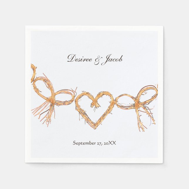Rustic Guld White Hearts Landsbyggsbröllop Napkins Pappersservett (Framsidan)