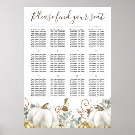 Rustic Guld White Pumpkins Bröllop Sittdiagram Poster