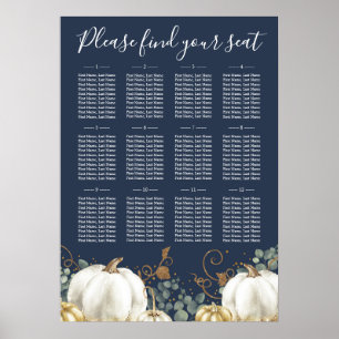 Rustic Guld White Pumpkins Bröllop Sittdiagram Poster
