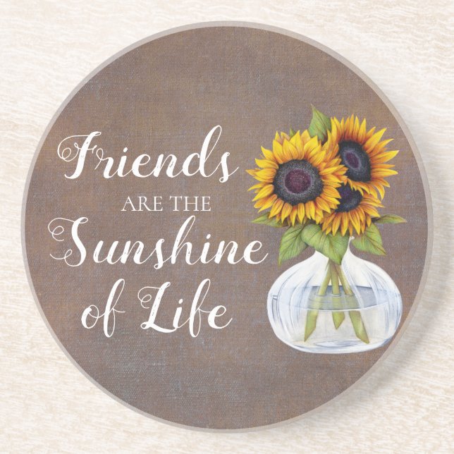 Rustic Gult Brown Solblommor Vas Friend Quote Underlägg (Framsidan)