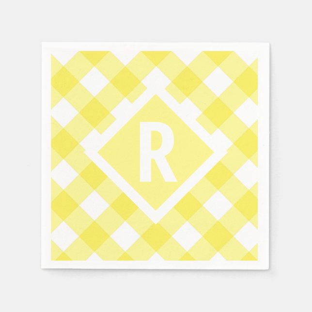 Rustic Gult Gingham Monogram Pappersservett (Framsidan)