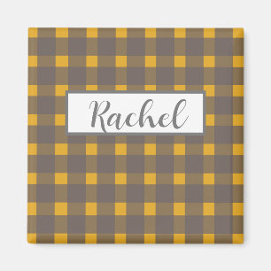 Rustic Gult Grått Gingham Magnet