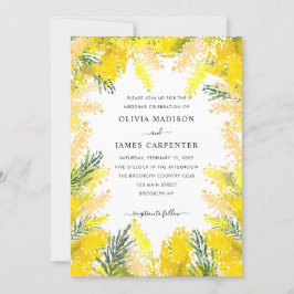 Rustic Gult Greenery Blommigt Watercolor Bröllop Inbjudningar