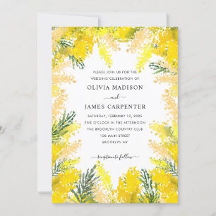 Rustic Gult Greenery Blommigt Watercolor Bröllop Inbjudningar
