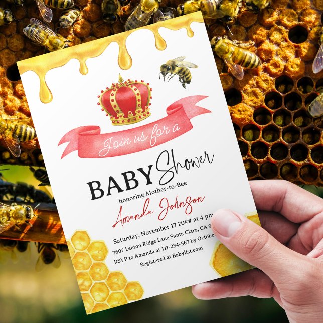 Rustic Gult Honung Comb Red Krona Bee Baby Shower Inbjudningar (Skapare uppladdad)