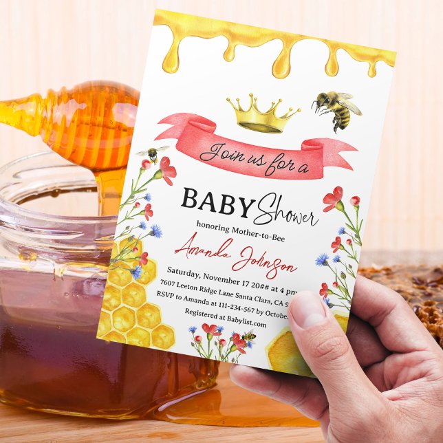 Rustic Gult Honung Red WildblommBee Baby Shower Inbjudningar (Skapare uppladdad)