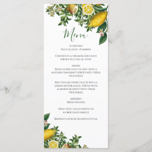 Rustic Gult Lemon & Foliage Greenery Bröllop Meny