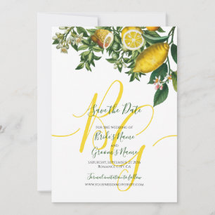 Rustic Gult Lemon & Foliage Greenery Bröllop Spara Datumet