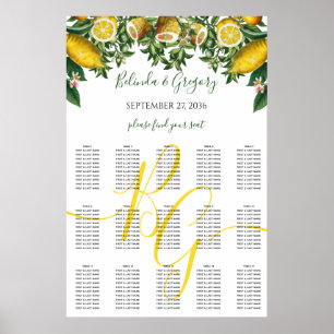 Rustic Gult Lemon Greenery Bröllop Sittdiagram Poster