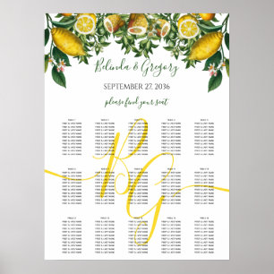 Rustic Gult Lemon Greenery Bröllop Sittdiagram Poster